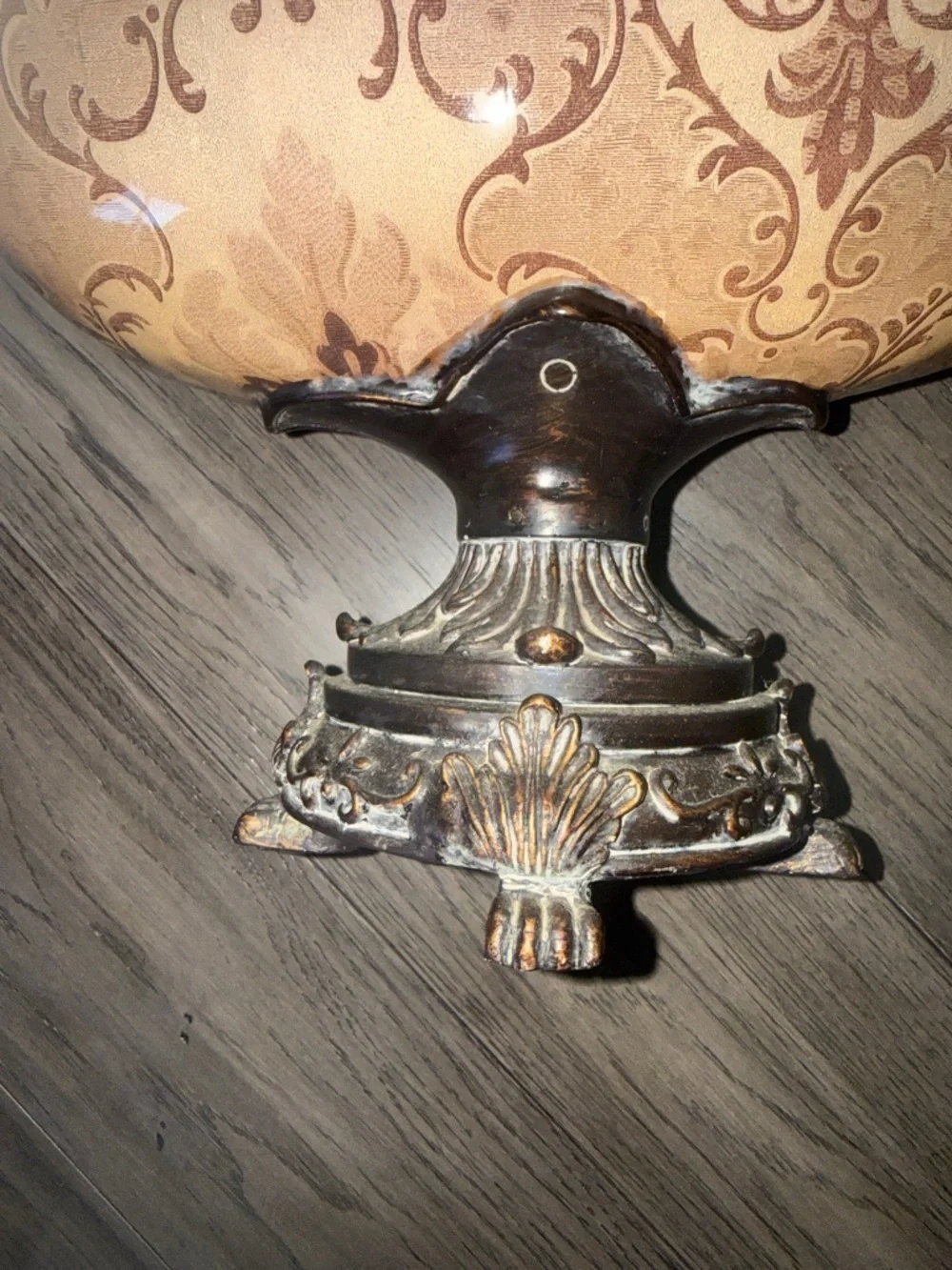 Ornate Decorative Pedestal Bowl - tan and Antique like brown